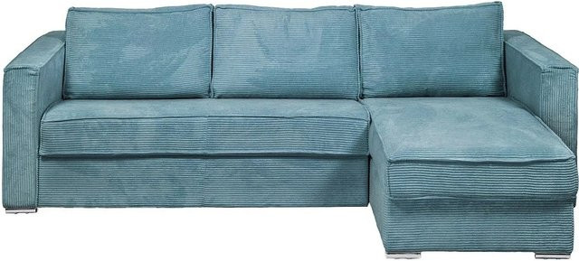 Vente-unique Schlafsofa Loreto in Türkisblau, modernes L-Shape Ecksofa mit Cord-Bezug und Schaumstoffpolsterung, Breite: 298 cm - Bild 1