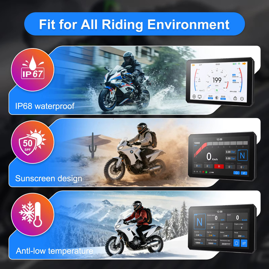 IYING 7 Zoll Motorrad CarPlay Display mit Android Auto und GPS, IP67 wasserdicht, kompatibel mit BMW R1250GS R1300GS R1200GS und Wonder Wheel, Schwarz - Bild 7