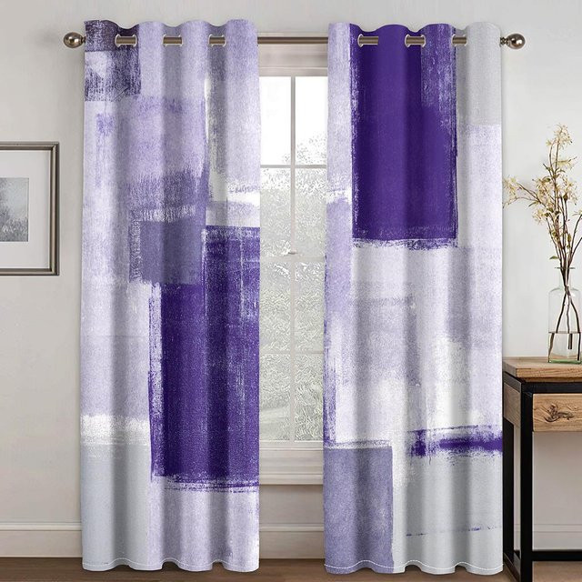 Yiran Furniture Vorhangset mit 3D-Abstrakter Kunst und geometrischer Schattierung, 2er-Set, Lila, halbtransparent, B: 100 cm, H: 160 cm - Bild 1