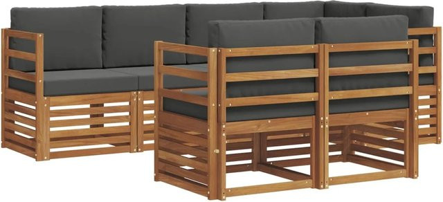 vidaXL Sofagarnitur 7-teilig aus Massivholz Akazie in Natur und Anthrazit mit L-Form und Kissen - Bild 1