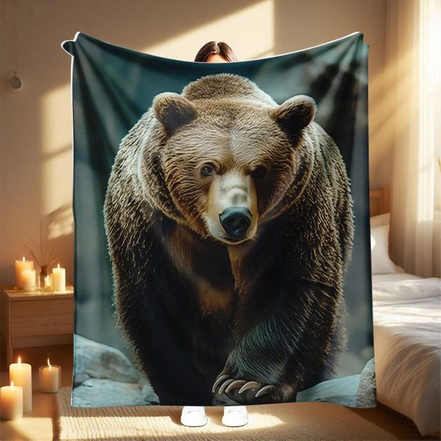 JMG Household Supplies Kuscheldecke mit Bären-Print in Braun, weiche Fleece-Decke für Sofa und Bett, Breite: 70 cm, Länge: 100 cm - Bild 1