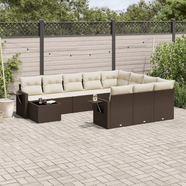 vidaXL 11-tlg. Garten-Sofagarnitur in L-Form aus braunem Polyrattan mit Kissen und Metallrahmen - Bild 3