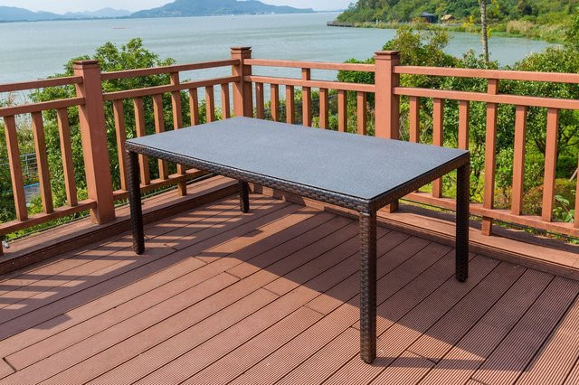 OUTFLEXX Dining Tisch aus Polyrattan in Braun Marmoriert mit Spraystone Tischplatte, B/T: 180 x 100 cm - Bild 1
