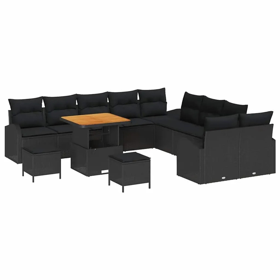vidaXL Garten-Sofa-Set aus Poly-Rattan in Schwarz mit 13-teiligem Set inklusive Kissen und Tisch - Bild 2