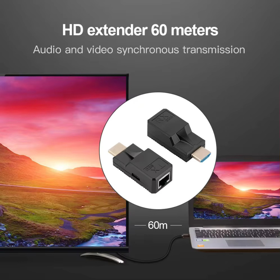 GRWIBEOU HDMI Extender über LAN bis 60m, 1080P 60Hz HDMI zu RJ45 Netzwerk Verlängerung mit POC Netzteil, Schwarz - Bild 5
