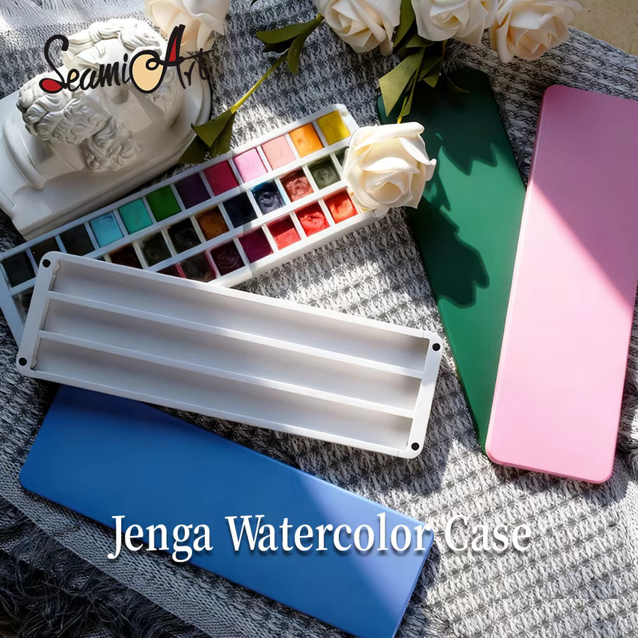 SeamiArt Jenga Aquarell-Etui aus Kunststoff, bunte Malbox für halbe Aquarellpfannen, Gouache und Acryl - Bild 2