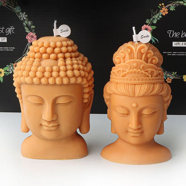 Silikonform für Buddha-Kopf-Kerzen zur handgefertigten Herstellung von 3D-Dekorationen für Meditation und Heimdekoration - Bild 1