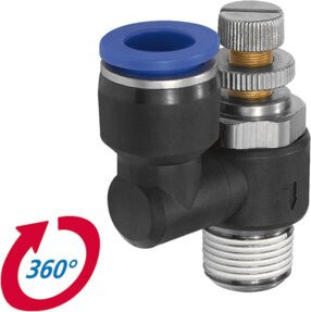Riegler Drosselrückschlagventil Blaue Serie Abluftdrossel R1/8 a. ger. Ø6mm in Blau und Schwarz - Bild 1