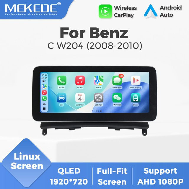 MEKEDE Linux Multimedia-Player mit Dual-System Wireless CarPlay und Android Auto für Mercedes Benz C-Klasse W204 S204 (2008-2010) NTG 4.0, 10,25 Zoll, Schwarz - Bild 1