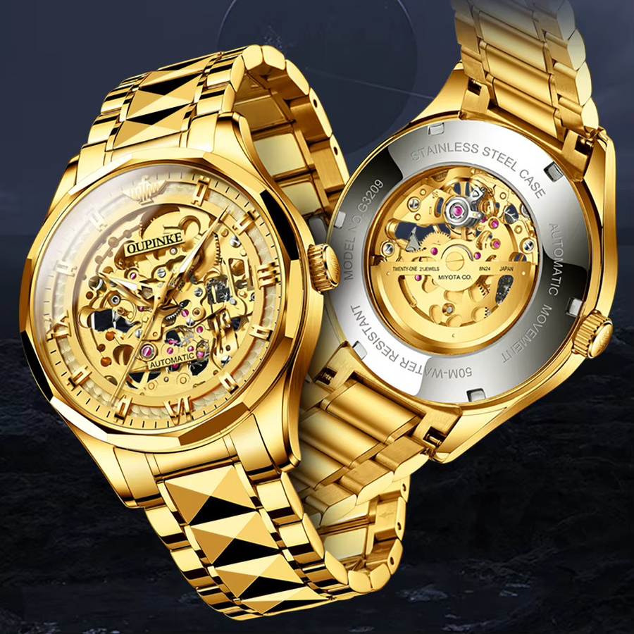 OUPINKE Armbanduhr, Automatik, Edelstahl, Gold, Herren - Bild 2