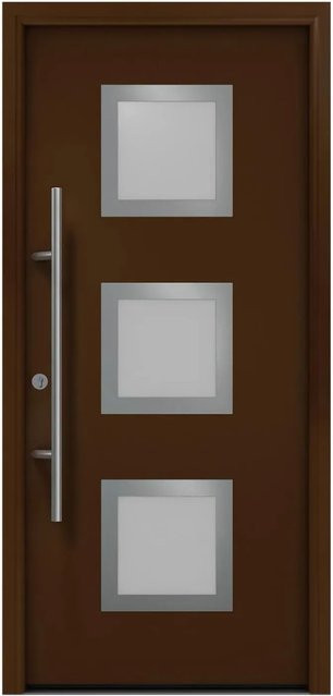 EcoStar Haustür Isopro Secur IPS 810S mit Glaseinsatz in Terrabraun, B: 110 cm, H: 210 cm, DIN Links - Bild 1