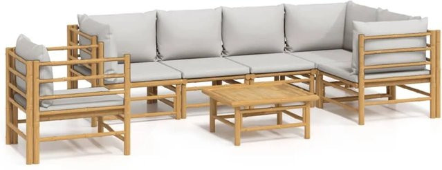 vidaXL 7-tlg Garten-Lounge-Set aus Bambus mit hellgrauen Kissen in L-Form - Bild 1