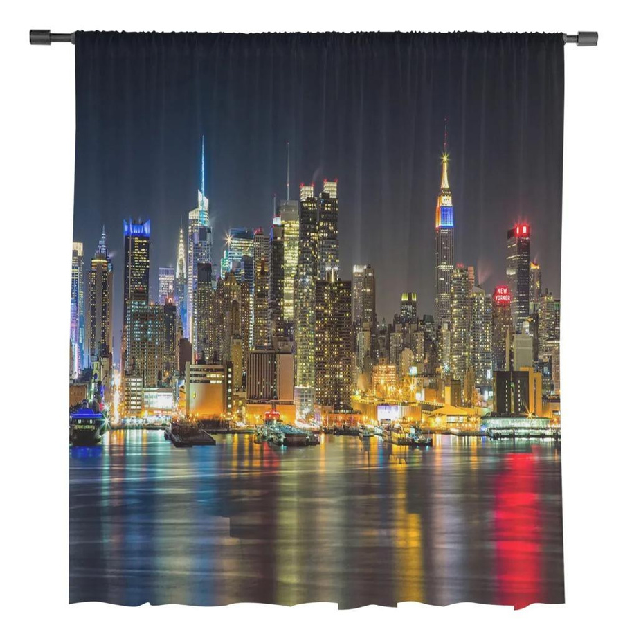 Yiran Furniture Transparente Tüll-Vorhänge mit Manhattan-Stadtnachtansicht aus Organza, Breite: 135 cm, Höhe: 115 cm - Bild 2