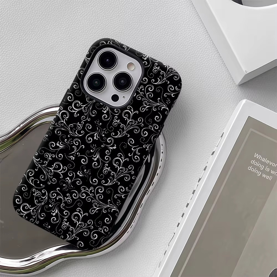 Potdemiel Robuste Handyhülle mit Blumenmuster in Schwarz für iPhone 17 16 15 14 13 Pro Max Plus mit Magnetfunktion - Bild 5