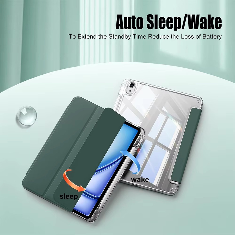 PHYLYN Schutzhülle für iPad Air 11 Zoll M4/M3/M2 (2026/2025/2024), transparente TPU Hülle mit Stifthalter und Auto-Sleep/Wake-Funktion, grün - Bild 2