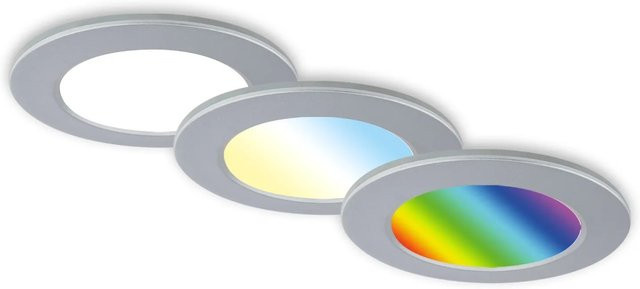 Briloner 3er Set LED Bad Einbaustrahler RGB CCT in Chrom-Matt, dimmbar mit Fernbedienung, IP65 - Bild 1