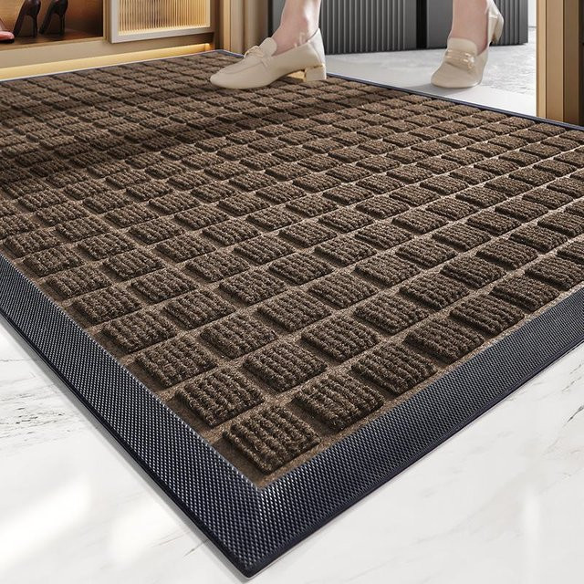 Rutschfeste Gummimatte für den Eingangsbereich in Braun, verschleißfeste Fußmatte aus Polyester und Gummi, B/B: 45 x 75 cm - Bild 1