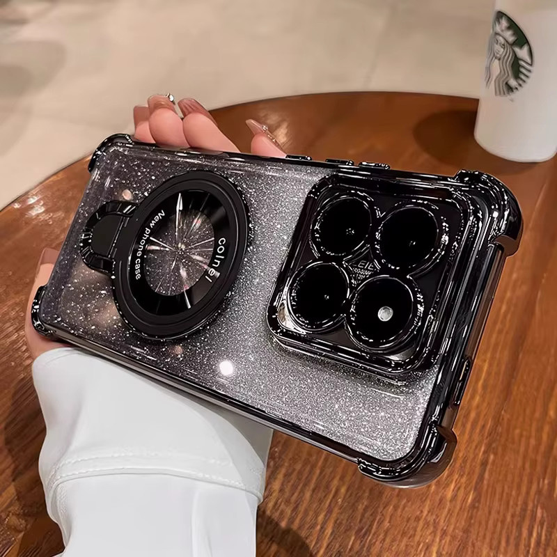Xiaomi Magnetische Glitter Schutzhülle mit Standhalterung für Xiaomi 15T Pro, 14T, 13T und 15 Ultra, Transparent/Lila - Bild 1