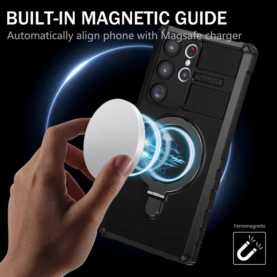 OLPAY Armor Ring Stand Magnetische Handyhülle für Samsung Galaxy S25 S24 Ultra S23 FE S22 Plus S25 Ultra, stoßfest, Farben: Schwarz, Lila - Bild 2