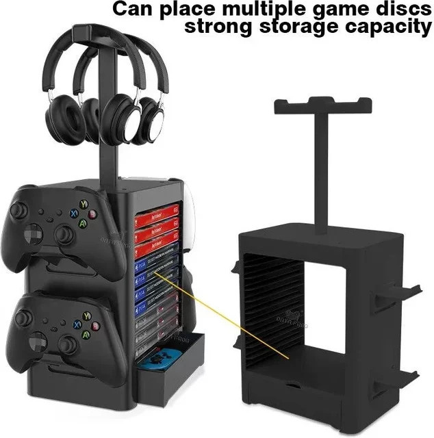 Multifunktionaler Spielhalter für Switch, PS5, PS4 und Xbox-Serie zur Aufbewahrung von Discs und Kopfhörern - Bild 1