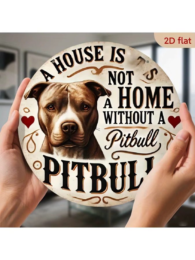 Rundes Metallschild Potdemiel Ein Haus ist kein Zuhause ohne Pitbull in Vintage-Optik mit Herz, Durchmesser: 20,3 cm - Bild 6
