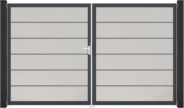 GroJa Tor Basicline Premium 2-flügelig Weiß Rahmen DB703 B: 306 cm x H: 180 cm DIN Links mit Sichtschutz - Bild 1