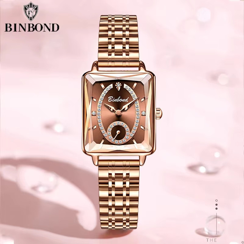 BINBOND Armbanduhr Quarz, Edelstahl, Roségold, Diamantbesetzt, Damen - Bild 2