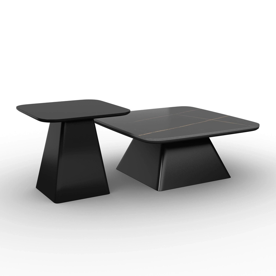 Bessagi Home Couchtisch Thiago 2er Set in Schwarz aus MDF und Stein im modernen Design - Bild 2