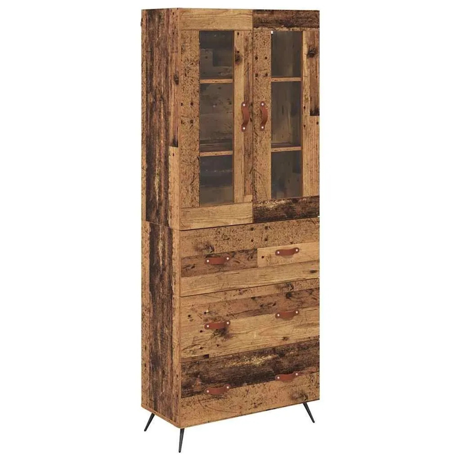 vidaXL Highboard-Schrank Set aus Altholz in Braun mit Glastüren und Regalen, 2-teilig, rustikal - Bild 2