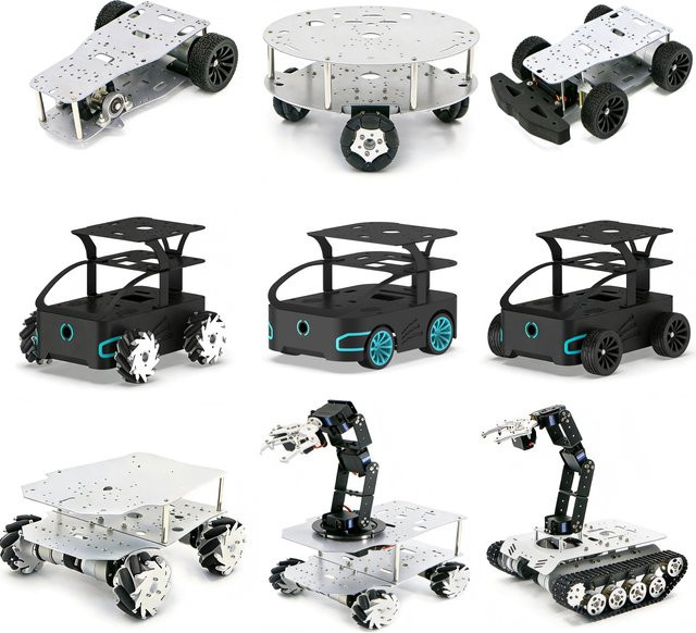 GoLingLing Omnidirektionales Programmierbares Roboter-Auto-Chassis mit Motor, Schwarz - Bild 1
