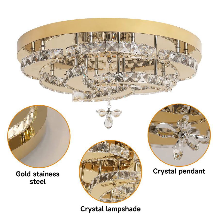 VETRULUS Moderne LED Kronleuchter aus K9 Kristall in Gold, dimmbare Deckenlampe für Wohnzimmer und Esszimmer - Bild 4