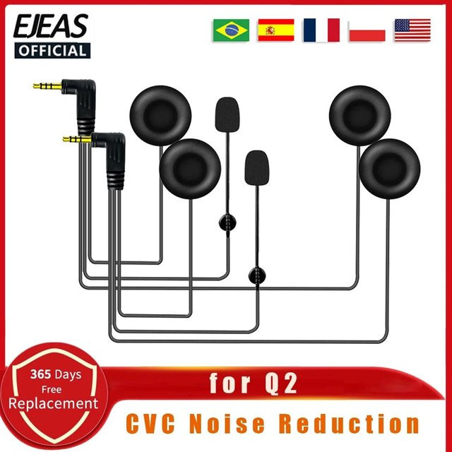 EJEAS HiFi CVC Geräuschunterdrückung Mikrofon-Headset mit 3,5mm Klinkenstecker für Motorradhelm V6 Serie Q2 Q7 V4 Plus in Schwarz - Bild 1