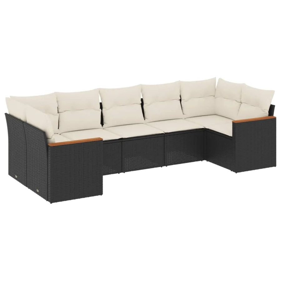 vidaXL 7-tlg. Garten-Sofagarnitur in L-Form aus Poly-Rattan und Metall mit Kissen in Schwarz und Weiß - Bild 2