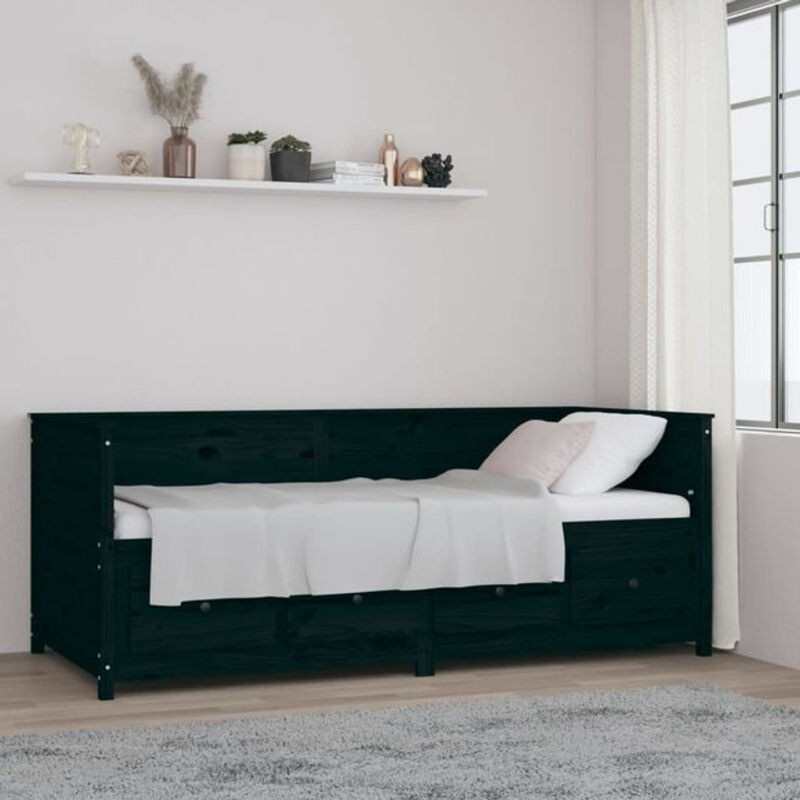Tagesbett aus Massivholz Kiefer in Schwarz von Vidaxl im Landhausstil, B/T/H: 90 x 200 cm - Bild 1
