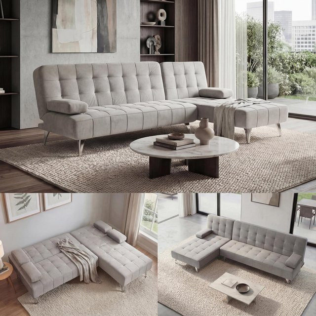MCW Schlafsofa K22 Ecksofa in Grau mit Samtbezug und Schlaffunktion, Breite: 236 cm - Bild 1