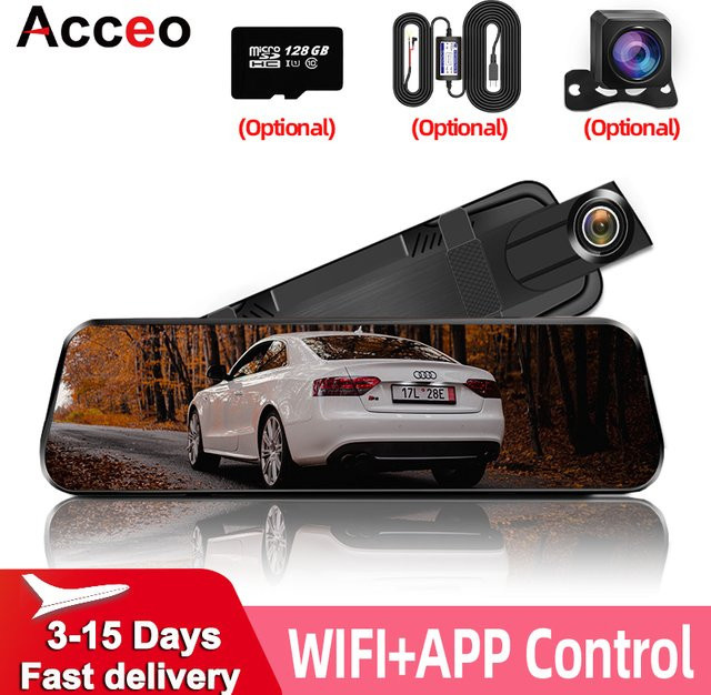 Acceo Dash Cam Spiegel Recorder mit 9,66 Zoll Touchscreen, Rückfahrkamera und Nachtsicht in Schwarz - Bild 1