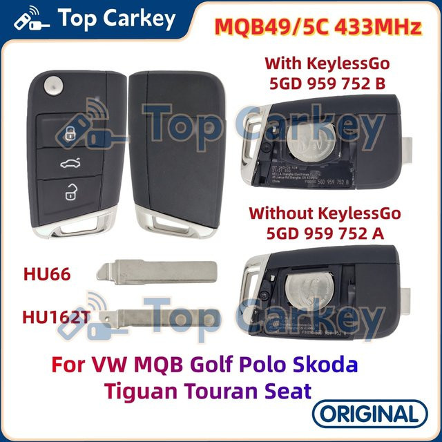 TopCarkey Original Fernschlüssel MQB49 5C Chip 433MHz für VW Golf Polo Skoda Seat Tiguan Touran, Schwarz - Bild 1