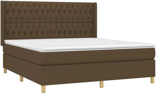 vidaXL Boxspringbett mit Matratze in Dunkelbraun, Hybridbett mit LED-Unterbettbeleuchtung und USB-Ladeport, B/T: 180 x 200 cm - Bild 1
