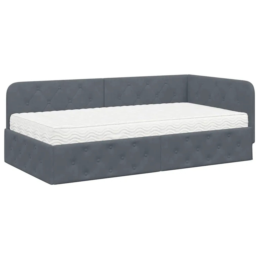 vidaXL Eckbettgestell mit Matratze aus Samt in Dunkelgrau, B/T/H: 100 x 200 x 72 cm - Bild 2