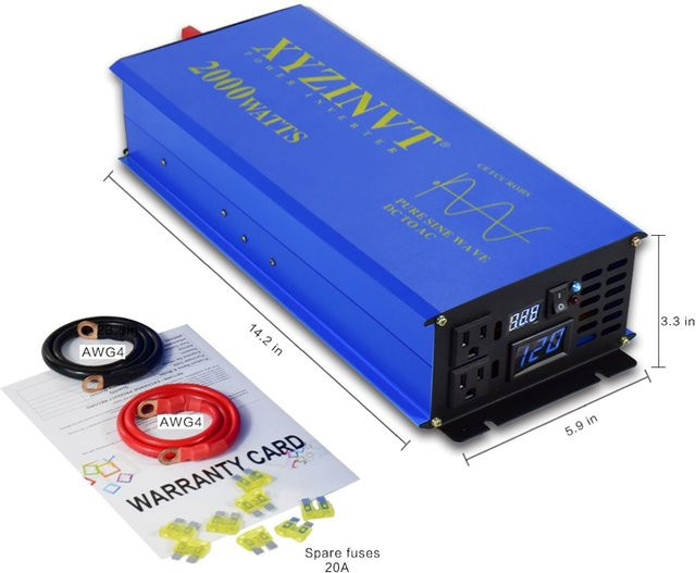 Blue Shell Sinus-Wechselrichter 2000W Reiner Sinus Konverter für Solarpanels 12V 24V 48V DC zu 110V 220V AC in Blau - Bild 1