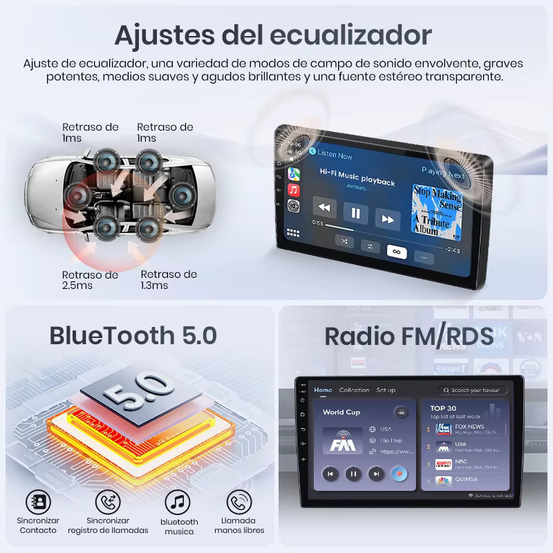 Junsun 2DIN Autoradio mit KI-Sprachsteuerung für Ford Kuga Escape 2013-2016, kabelloses CarPlay, Android Auto, Bluetooth, GPS, DAB+ und RDS in Schwarz - Bild 2