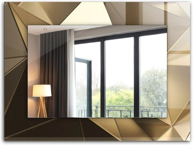 Tulup Dekorativer Wandspiegel mit geometrischen Formen in Gold, Rechteckig, B: 80 cm, H: 60 cm - Bild 1