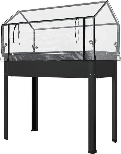 Outsunny Hochbeet mit Abdeckung aus Metall in Schwarz, erhöhtes Kräuterbeet und Gemüsebeet für Garten und Balkon, B/T/H: 100 x 48 x 124 cm - Bild 1
