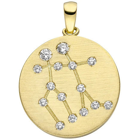 Colfem Anhänger Sternzeichen Zwilling, 333 Gelbgold matt, 15 Zirkonia - Bild 1