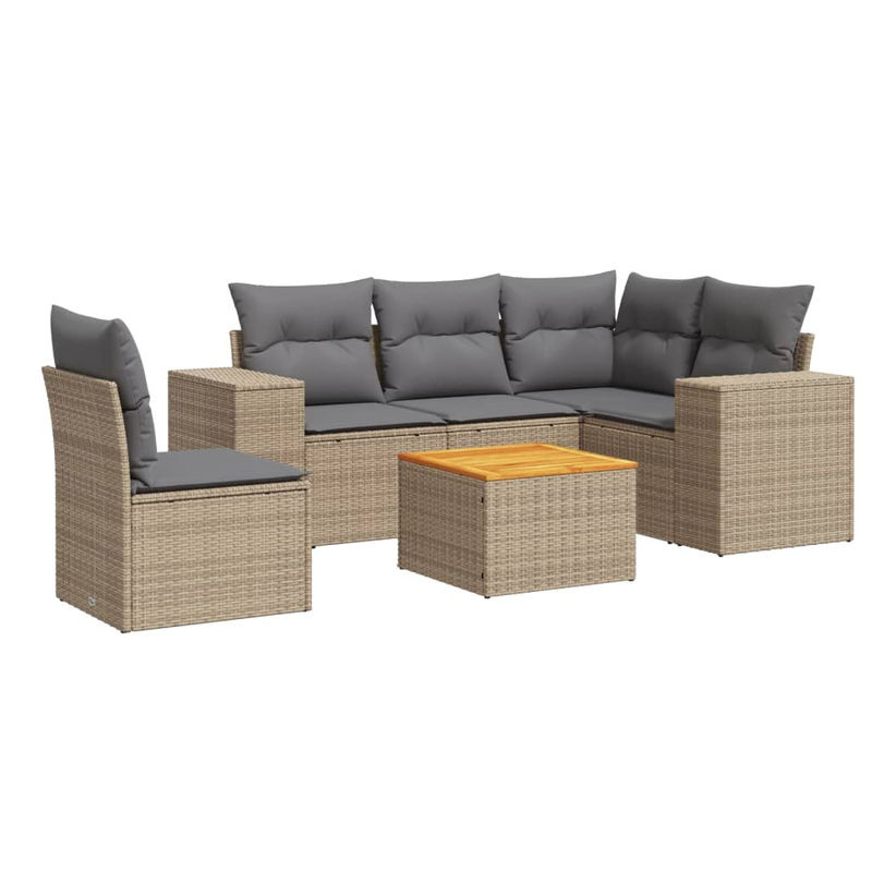 Vidaxl 6-teiliges Gartenmöbel-Set aus Polyrattan und Akazie mit Kissen in Beige - Bild 2