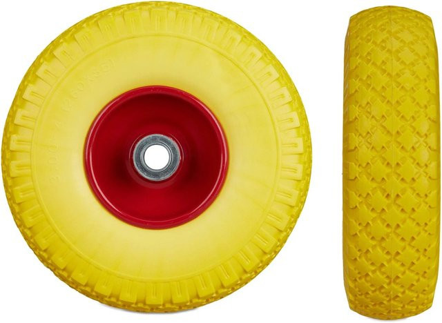 Relaxdays 2er Sackkarrenrad Set aus Stahl und PU-Gummi, pannensicher, Gelb und Rot, Durchmesser: 26 cm, Breite: 8,5 cm - Bild 1
