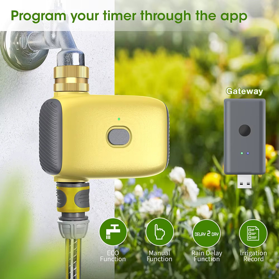 JUANJUAN Tuya Smart Bewässerungstimer mit Zigbee und Bluetooth, programmierbares Sprinkler-Tropfbewässerungssystem zur Wassersteuerung, kompatibel mit Alexa und Google Home, Gelb - Bild 2