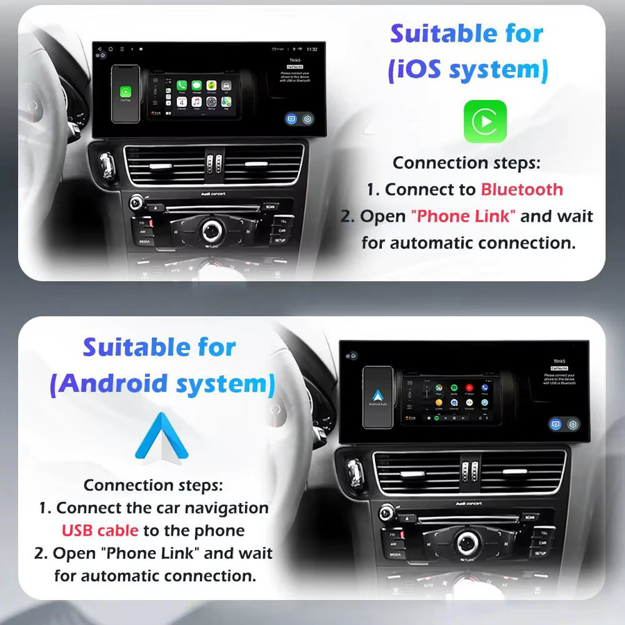 QiumianNavi Ultradünnes kabelloses CarPlay Android 16 Multimedia-Radio für Audi A1 2012 - 2018 mit DSP Stereo, Navigation, GPS und Wi-Fi in Schwarz - Bild 4