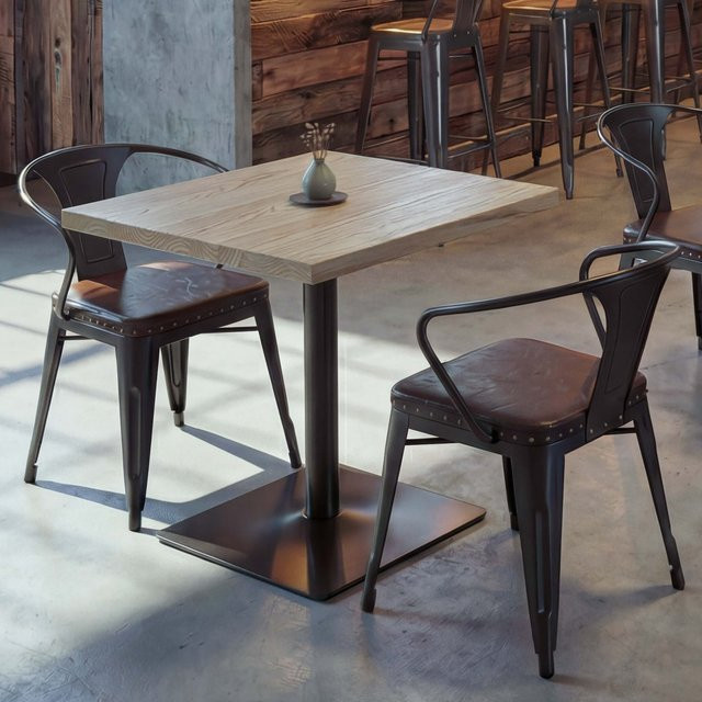 Bistrotisch MCW aus Ulme Massivholz und Metall im Industrial Design, Farbe Braun, B/T: 70 x 70 cm, H: 75 cm - Bild 1