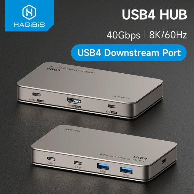 Hagibis USB4 Dockingstation Triple Display Hub in Grau, kompatibel mit Thunderbolt 4/5, 40 Gbit/s und 8K Auflösung für MacBook Pro und Air Laptops - Bild 1